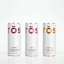 Three cans of Töst drinks with different flavors on a white background